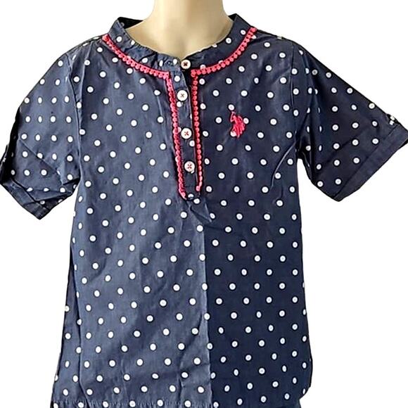 U.S. Polo Assn. Girls Polka Dot Short Sleeve Shirt - Size 6X - Picture 2 of 5